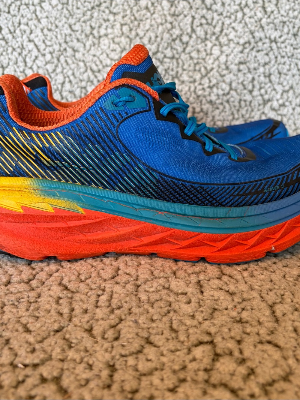 HOKA ONE ONE BONDI 5 Running Shoes Men Sz 11 Blue And Orange